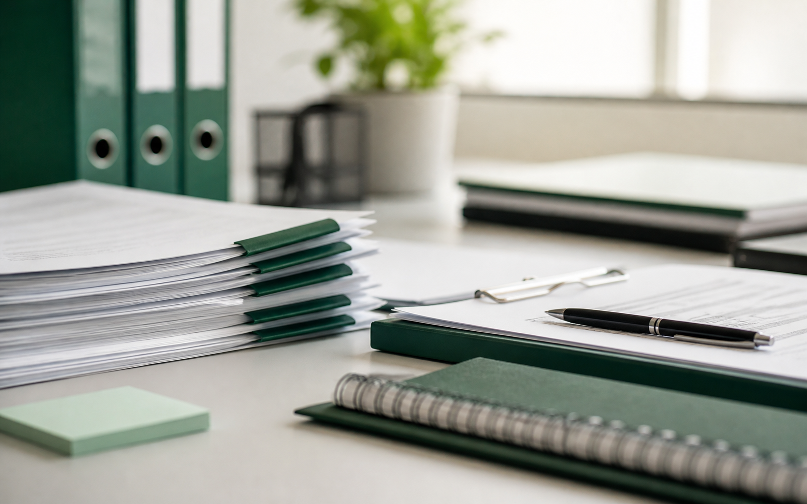 Organised paperwork and folders representing administration