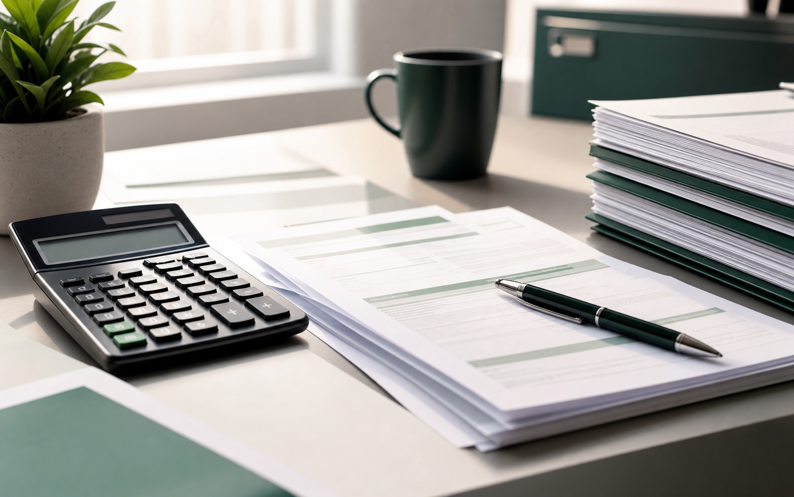 Financial documents and calculator representing fee review